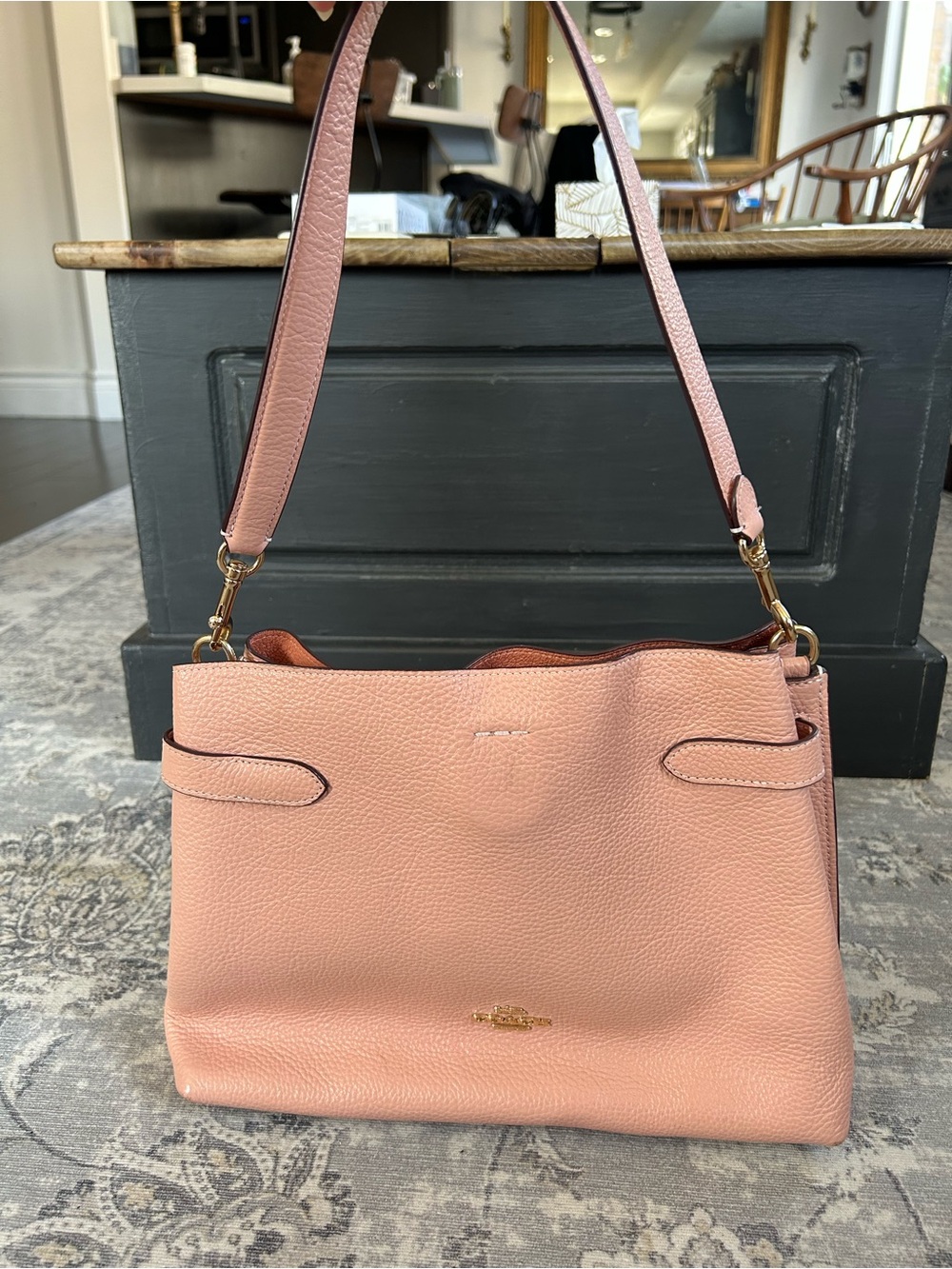 Coach Hanna Pebbled Leather Shoulder Bag – Soft Pink
